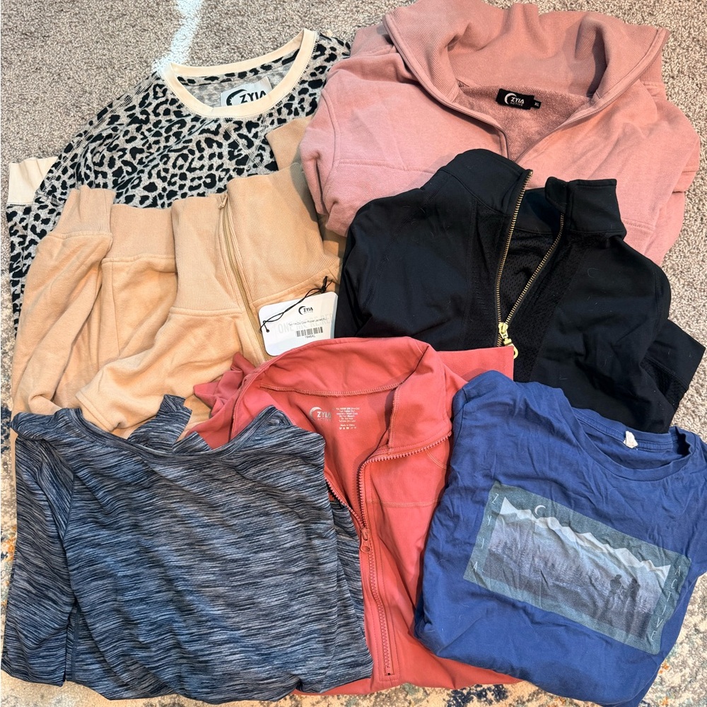 LOT of 7 ZYIA Women's Sweatshirts, Zip-Ups, and Long Sleeves-sizes L and XL